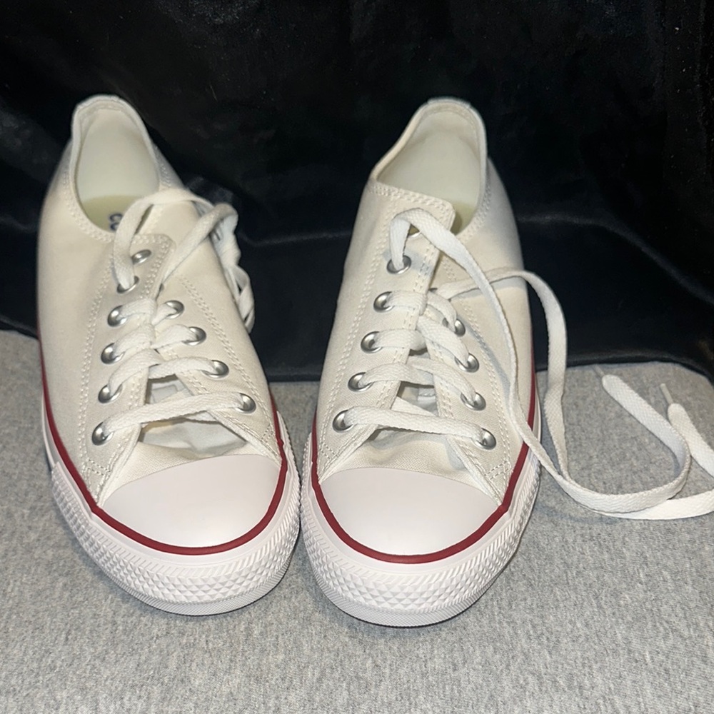 Converse White Canvas Sneakers with Red and Blue Accents